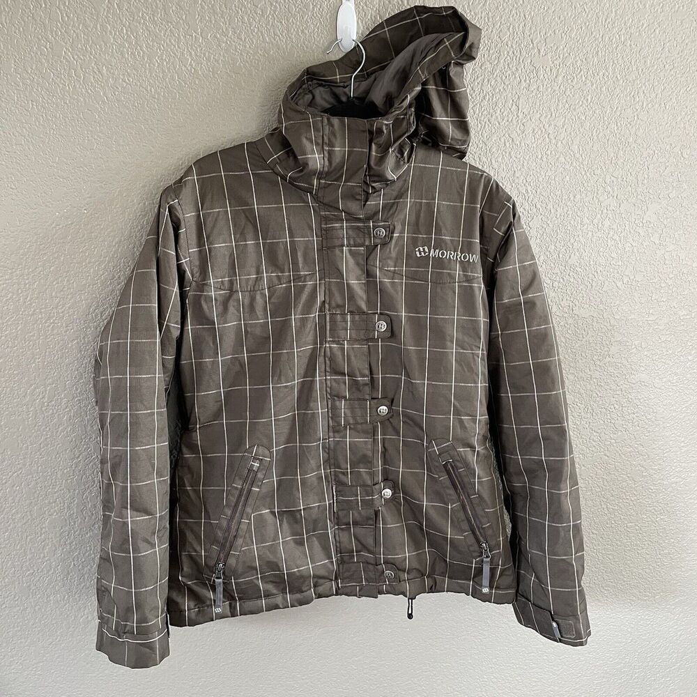 Morrow Jacket Womens Large Brown Plaid Snowboard Ski Hooded Magnetic